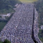 An epic Chinese highway jam. My street's not this wide, though this would've been easy to cross. 